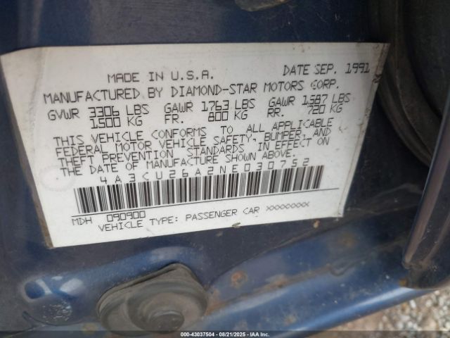 1992 MITSUBISHI MIRAGE 4A3CU26A2NE030752 Photo 8