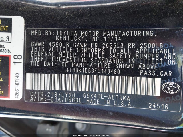 Toyota 2gr-fe 2015 4T1BK1EB3FU140480 Image 9