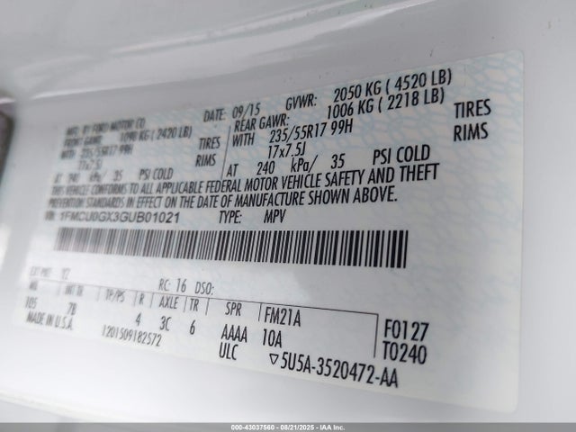 1FMCU0GX3GUB01021 Ford 2016