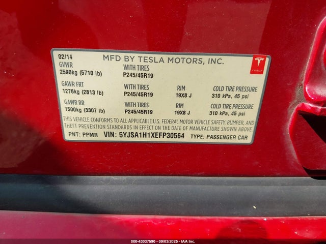 2014 TESLA MODEL S 5YJSA1H1XEFP30564 Photo 8