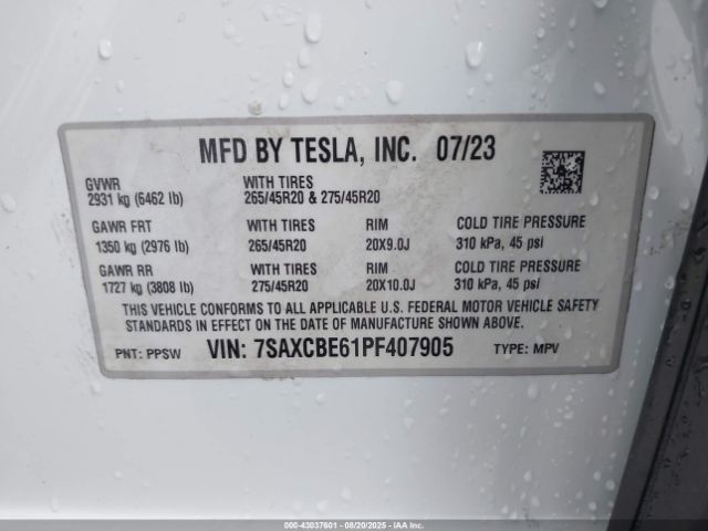 2023 TESLA MODEL X 7SAXCBE61PF407905 Photo 8