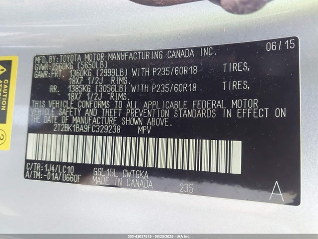 Lexus 2gr-fe 2015 2T2BK1BA9FC329238 Image 9