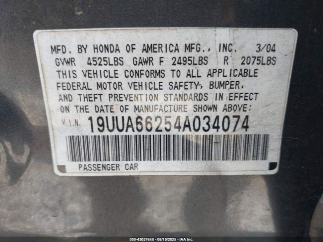 2004 ACURA TL 19UUA66254A034074 Photo 8