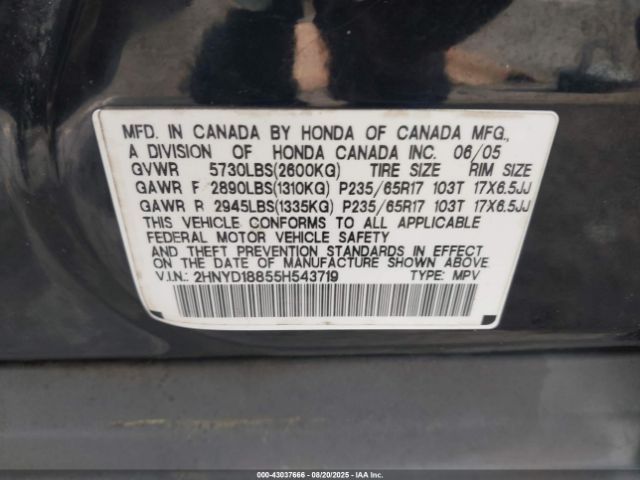 2005 ACURA MDX 2HNYD18855H543719 Photo 8