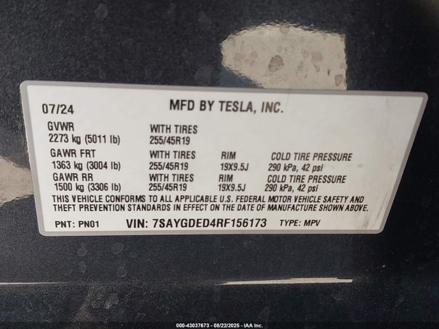2024 TESLA MODEL Y 7SAYGDED4RF156173 Photo 8