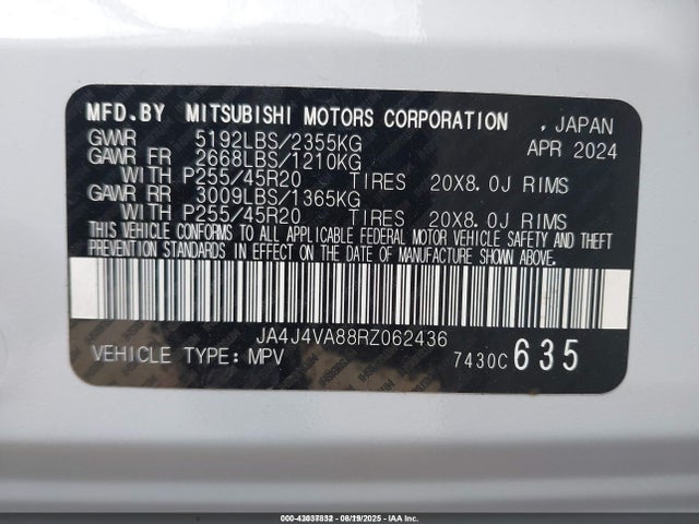 JA4J4VA88RZ062436 Mitsubishi Outlander