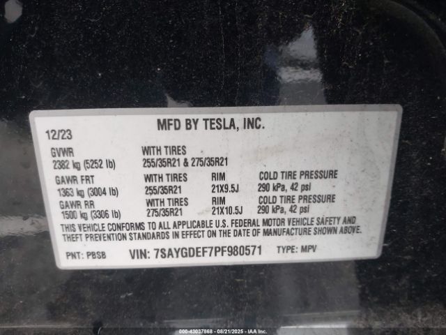 2023 TESLA MODEL Y 7SAYGDEF7PF980571 Photo 8