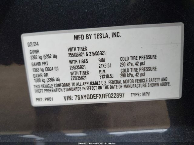 2024 TESLA MODEL Y 7SAYGDEFXRF022897 Photo 8