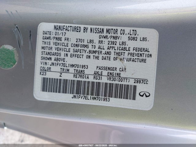 43037927 :رقم المزاد ، JN1FV7EL1HM701953 vin ، 2017 Infiniti Q60 3.0t Red Sport 400 مزاد بيع