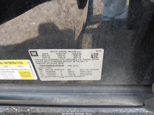 1GNKVGKD9GJ202544 Chevrolet llt - sidi, alum, 60 degrees