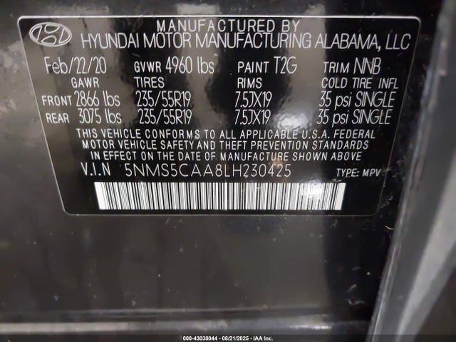 5NMS5CAA8LH230425 Hyundai t-gdi theta ii