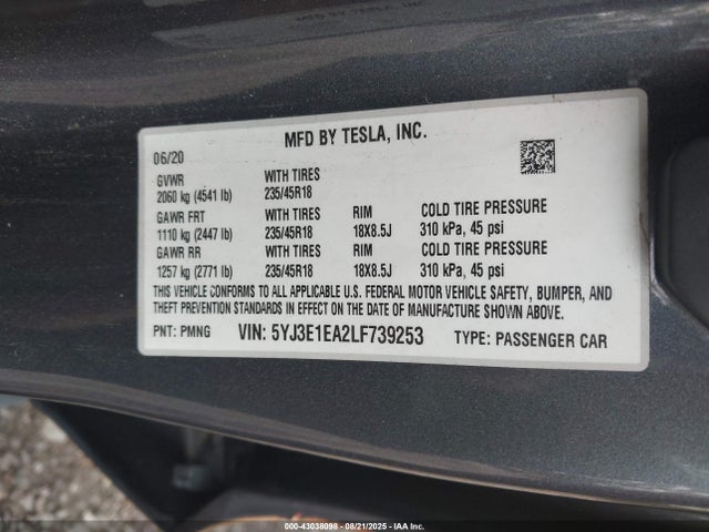 2020 TESLA MODEL 3 5YJ3E1EA2LF739253 Photo 8