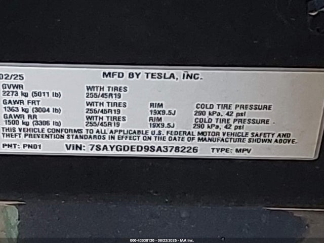 2025 TESLA MODEL Y 7SAYGDED9SA378226 Photo 8