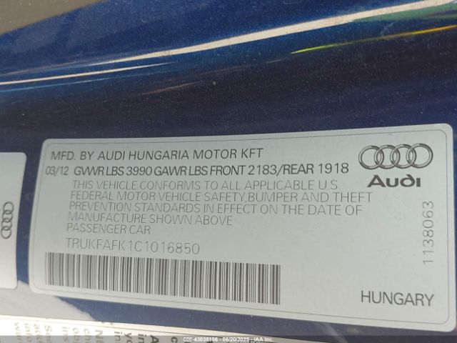 2012 AUDI TT TRUKFAFK1C1016850 Photo 8