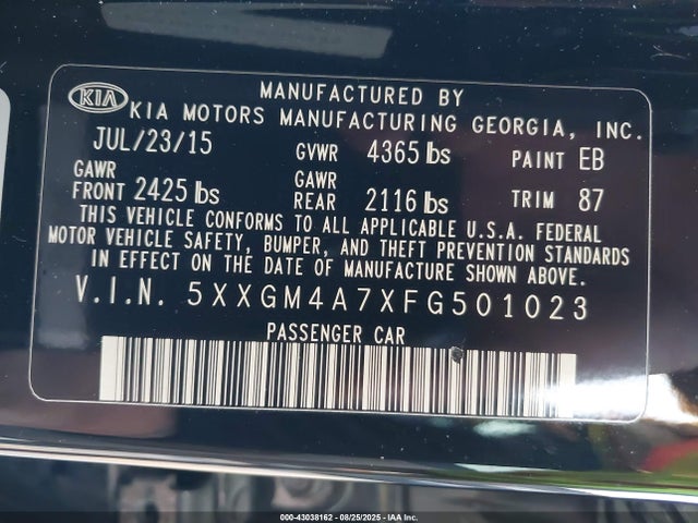5XXGM4A7XFG501023 KIA dohc gdi theta ii