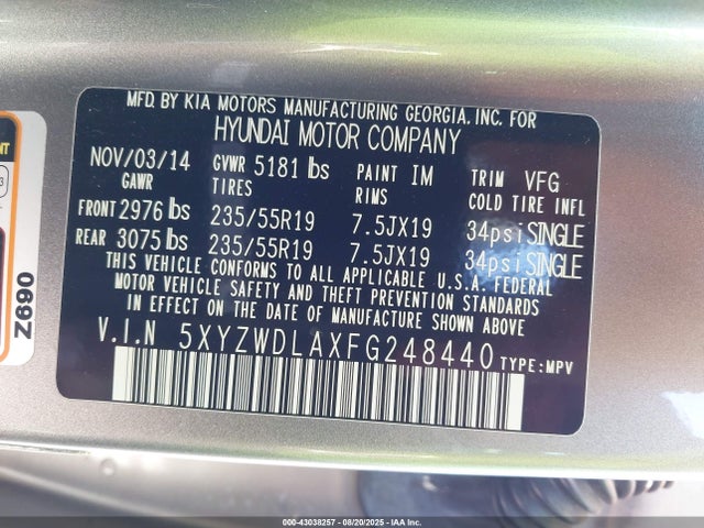 5XYZWDLAXFG248440 Hyundai dohc t-gdi theta-ii