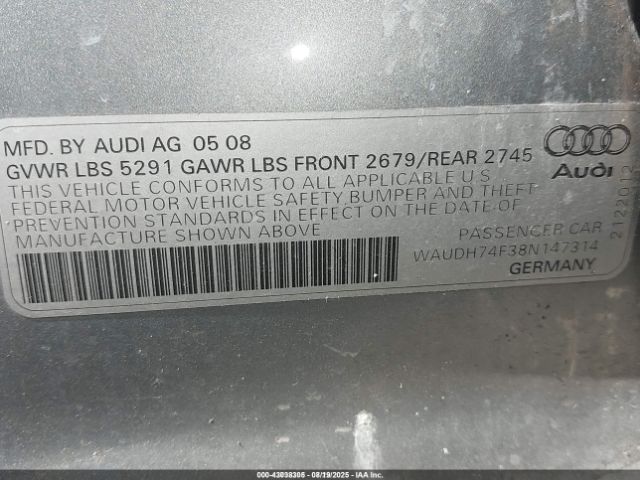 2008 AUDI A6 WAUDH74F38N147314 Photo 8
