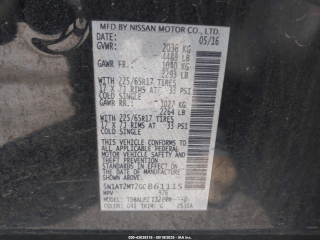 5N1AT2MT2GC861115 Nissan 2016