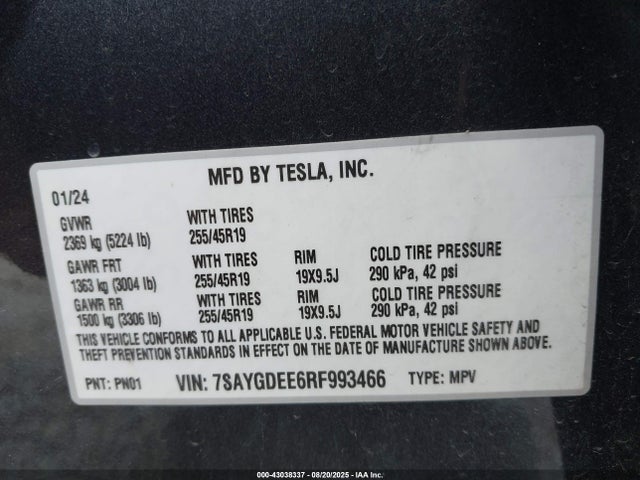 2024 TESLA MODEL Y 7SAYGDEE6RF993466 Photo 8