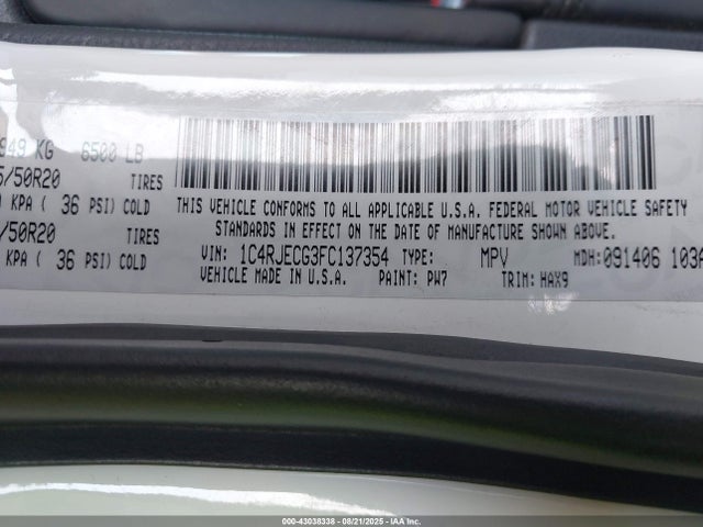1C4RJECG3FC137354 Jeep Grand Cherokee