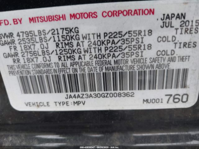 2016 MITSUBISHI OUTLANDER JA4AZ3A30GZ008362 Photo 8