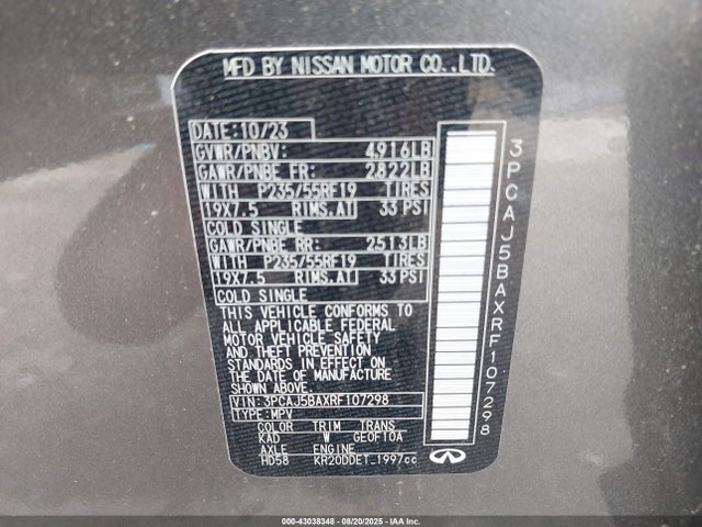 Infiniti QX50 2024 3PCAJ5BAXRF107298 Image 9