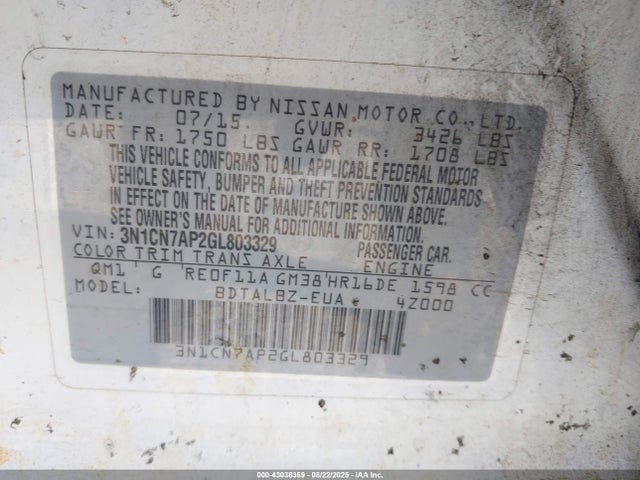 Nissan 2016 2016 3N1CN7AP2GL803329 Image 9