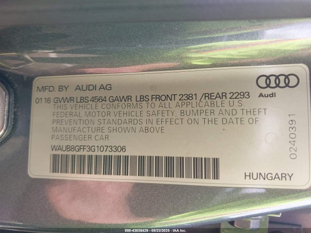 2016 AUDI A3 WAUB8GFF3G1073306 Photo 8