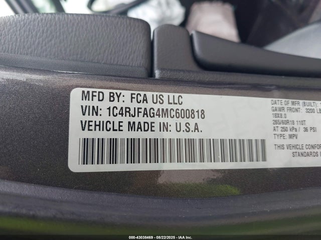 Aukcja sprzedaży 2021 Jeep Grand Cherokee Laredo E 4x4, vin: 1C4RJFAG4MC600818, numer aukcji: 43038469