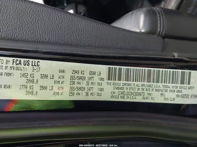 1C4RDJDG3HC820673 Dodge Durango Gt Awd