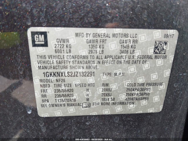 1GKKNXLS2JZ132291 GMC lgx - direct injection, variable valve timing, alum, gen 2