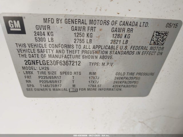 Chevrolet lfx - sidi, vvt, e85 max, alum 2015 2GNFLGE30F6367212 Image 9