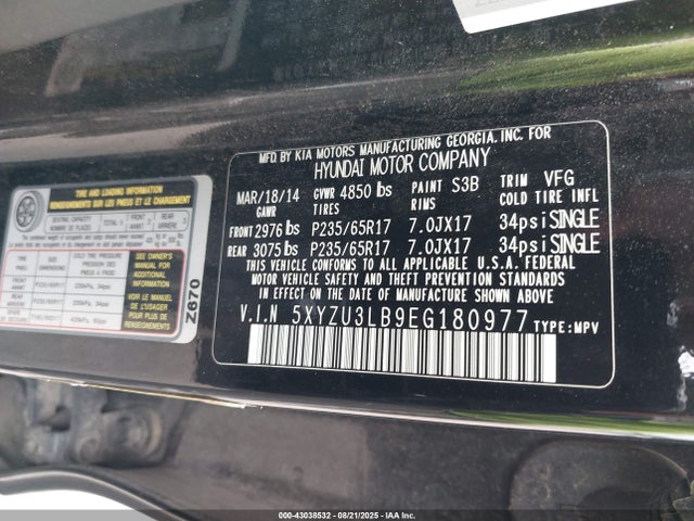 5XYZU3LB9EG180977 Hyundai gdi theta
