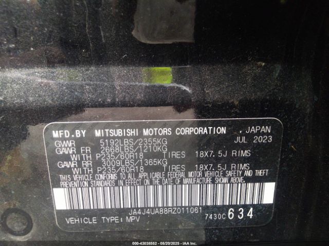 2024 MITSUBISHI OUTLANDER JA4J4UA88RZ011061 Photo 8
