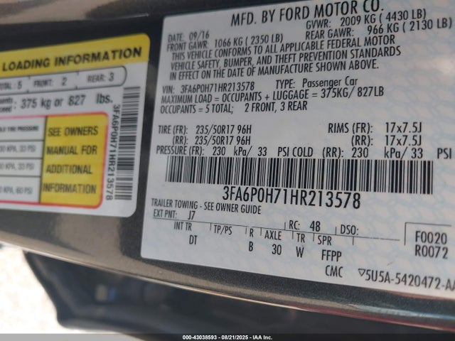 3FA6P0H71HR213578 Ford 2017