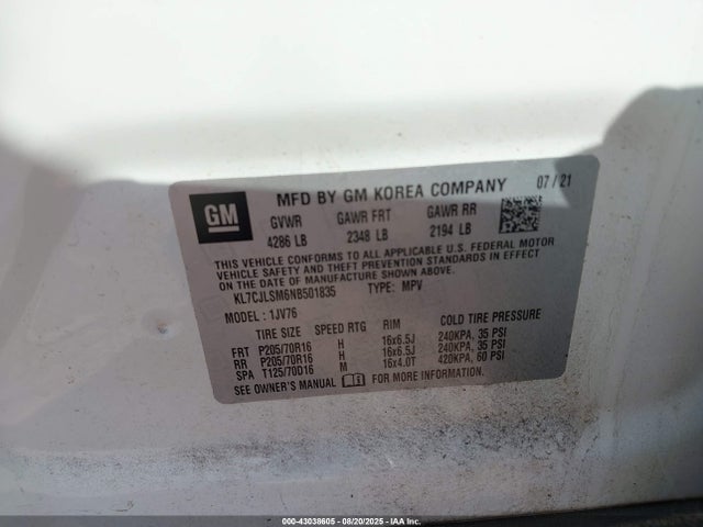 Chevrolet le2 2022 KL7CJLSM6NB501835 Image 9