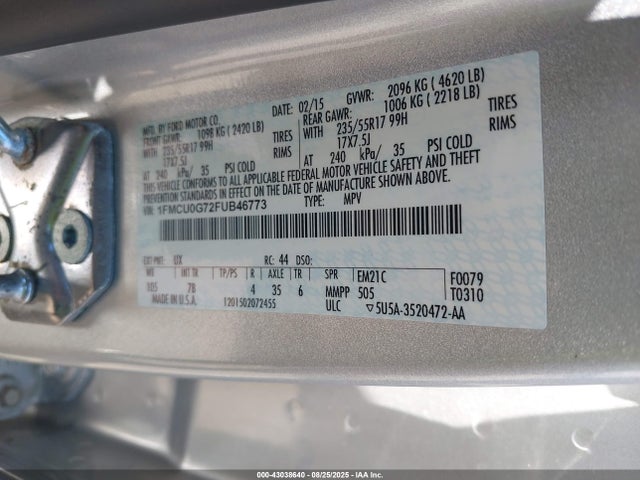 Ford 2015 2015 1FMCU0G72FUB46773 Image 9