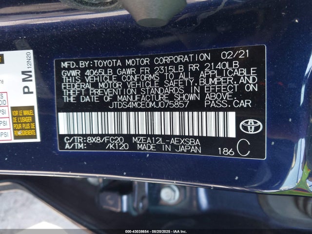 JTDS4MCE0MJ075857 Toyota m20-fks