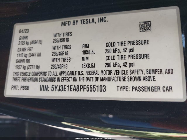 2023 TESLA MODEL 3 5YJ3E1EA8PF555103 Photo 8