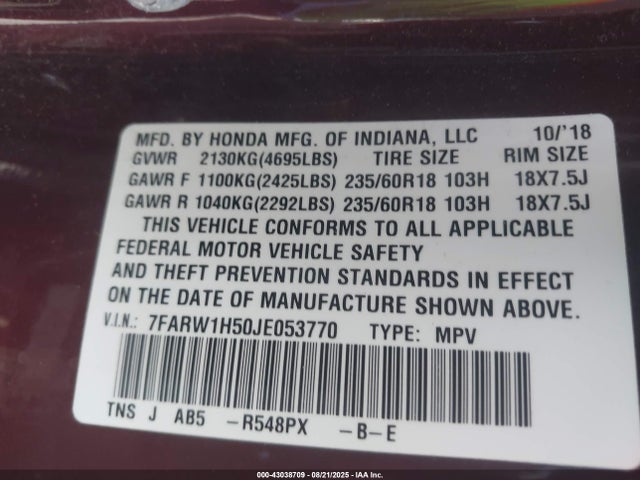 7FARW1H50JE053770 Honda l15be