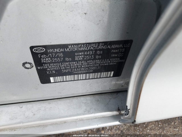 5NPE24AF8GH398131 Hyundai dohc gdi theta-ii