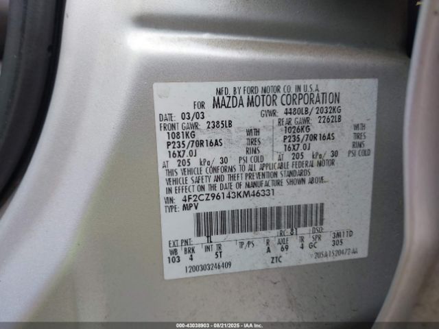 2003 MAZDA TRIBUTE 4F2CZ96143KM46331 Photo 8