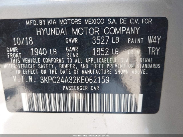 Hyundai 1.6l dohc gdi gamma 2019 3KPC24A32KE062159 Image 9