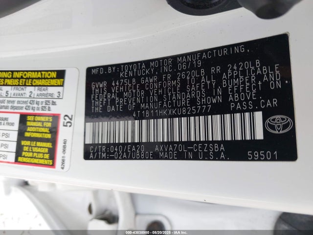 4T1B11HKXKU825777 Toyota a25a-fks
