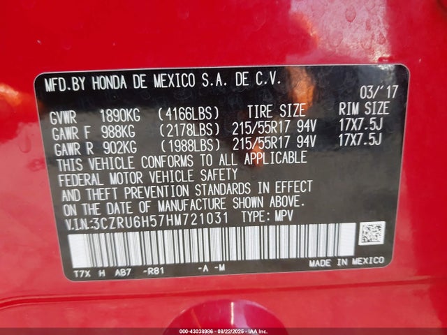 3CZRU6H57HM721031 Honda r18z9