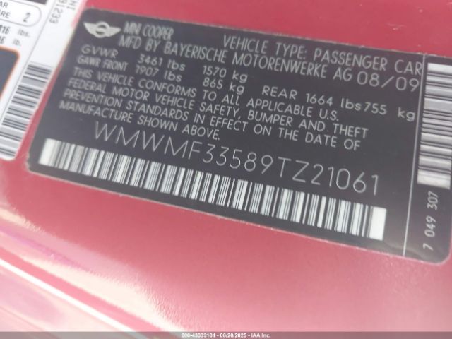2009 MINI COOPER WMWMF33589TZ21061 Photo 8