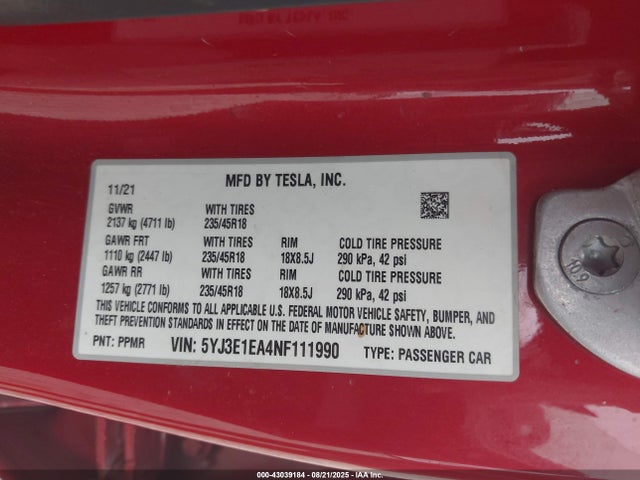 Tesla MODEL 3 2022 5YJ3E1EA4NF111990 Image 9