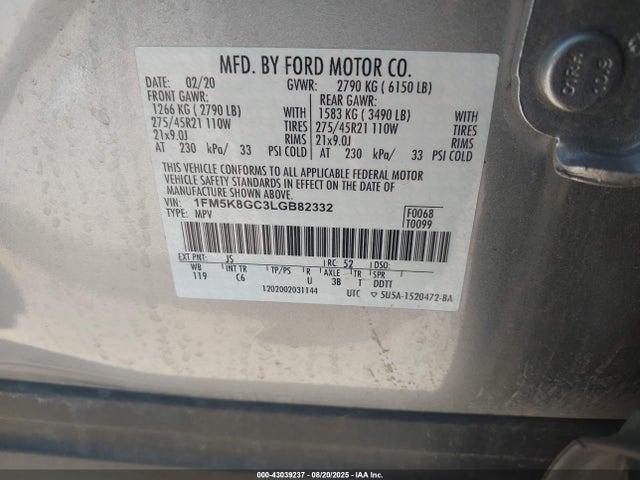 1FM5K8GC3LGB82332 Ford gtdi