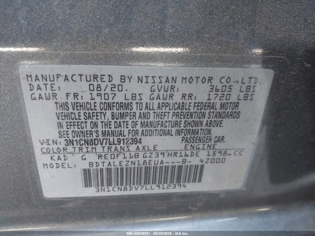 Nissan 2020 2020 3N1CN8DV7LL912394 Image 9