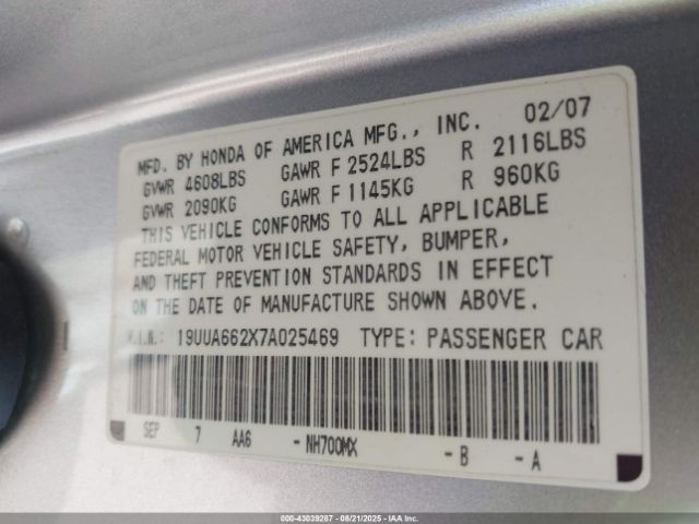 2007 ACURA TL 19UUA662X7A025469 Photo 8
